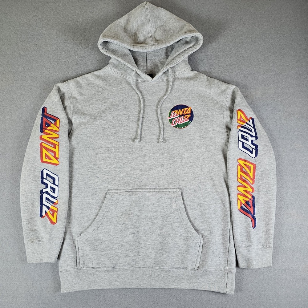 Santa Cruz Skateboards Hoodie Mens Medium Gray Pullover Kangaroo Pocket Spellout